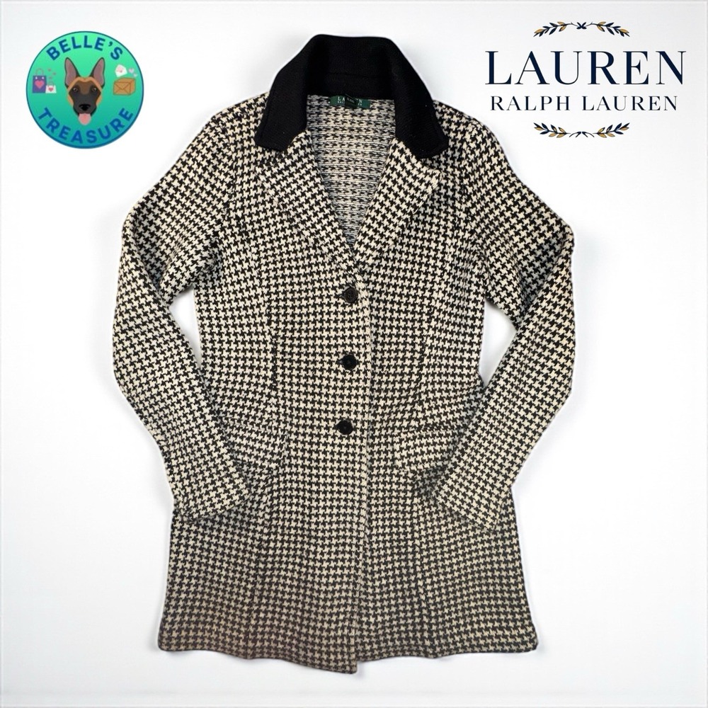 Ralph Lauren LRL Coat Women's S Overcoat Black White Houndstooth Wool Oldβ Money